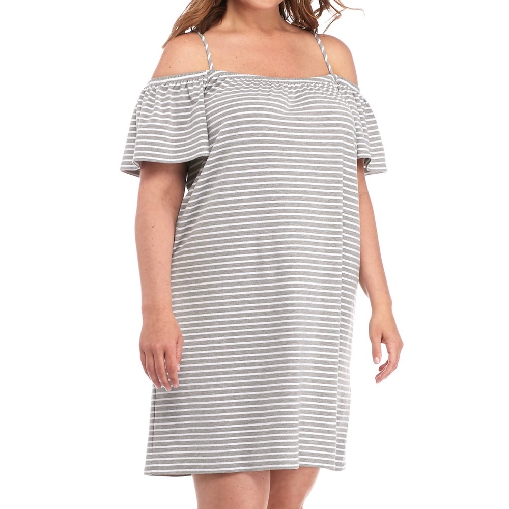 MIK - Plus Size Cold Shoulder Stripe Shift Dress